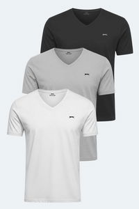 Slazenger - Slazenger RIVALDO 3 lü Set Erkek Beyaz - Gri - Siyah Tişört