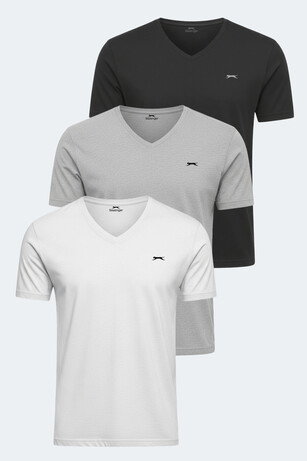 Slazenger RIVALDO 3 lü Set Erkek V Yaka Beyaz - Gri - Siyah Tişört