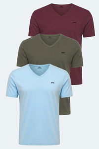 Slazenger - Slazenger RIVALDO 3 lü Set Erkek Haki - Bordo - Mavi Tişört Slazenger - Slazenger RIVALDO 3 lü Set Erkek Haki - Bordo - Mavi Tişört