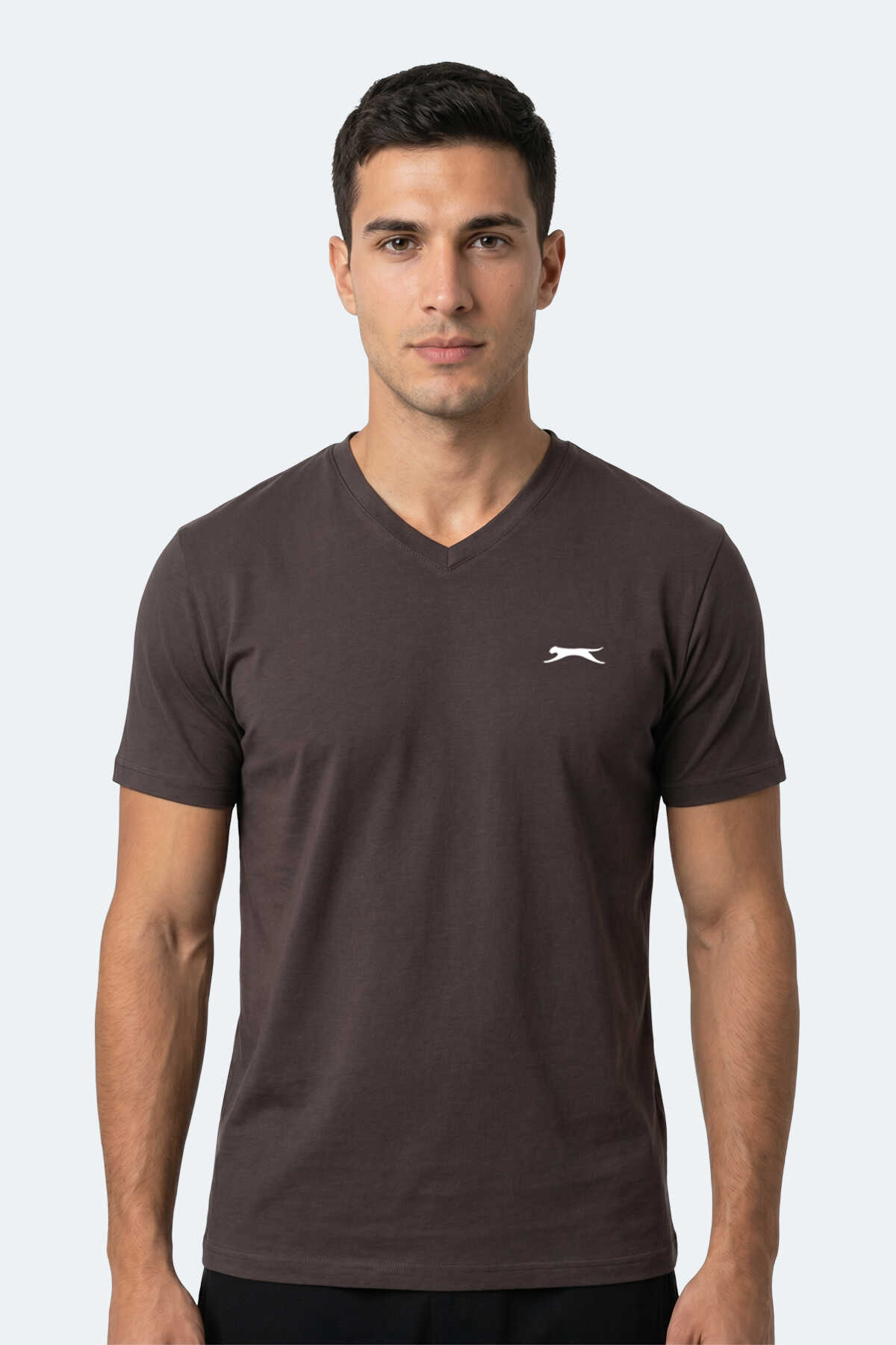 Slazenger - Slazenger RIVALDO IN Erkek V Yaka Koyu Kahve Tişört