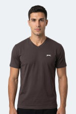 Slazenger - Slazenger RIVALDO IN Erkek V Yaka Koyu Kahve Tişört