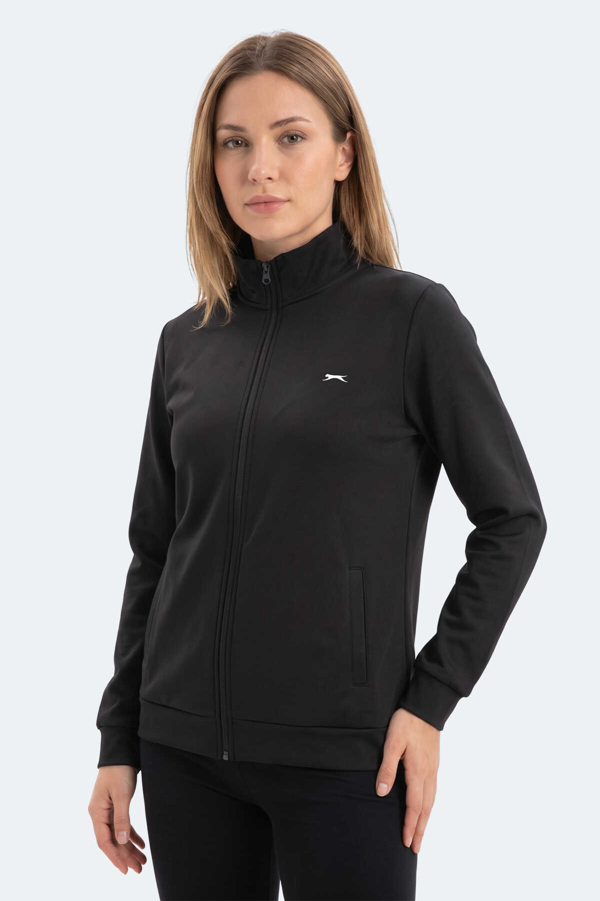 Slazenger - Slazenger RIVORA Kadın Dik Yaka Fermuarlı Siyah Sweatshırt