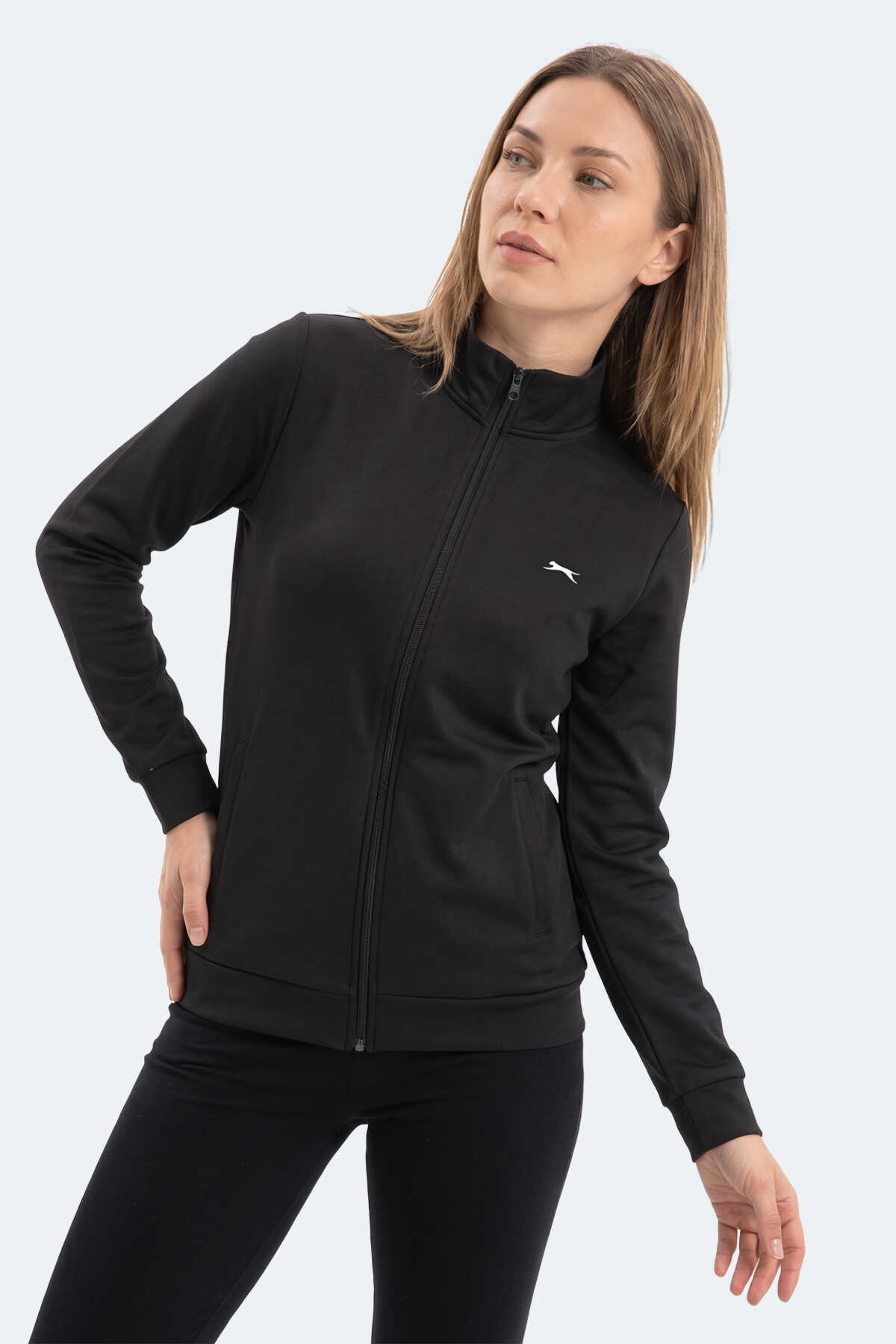 Slazenger RIVORA Kadın Dik Yaka Fermuarlı Siyah Sweatshırt - 4