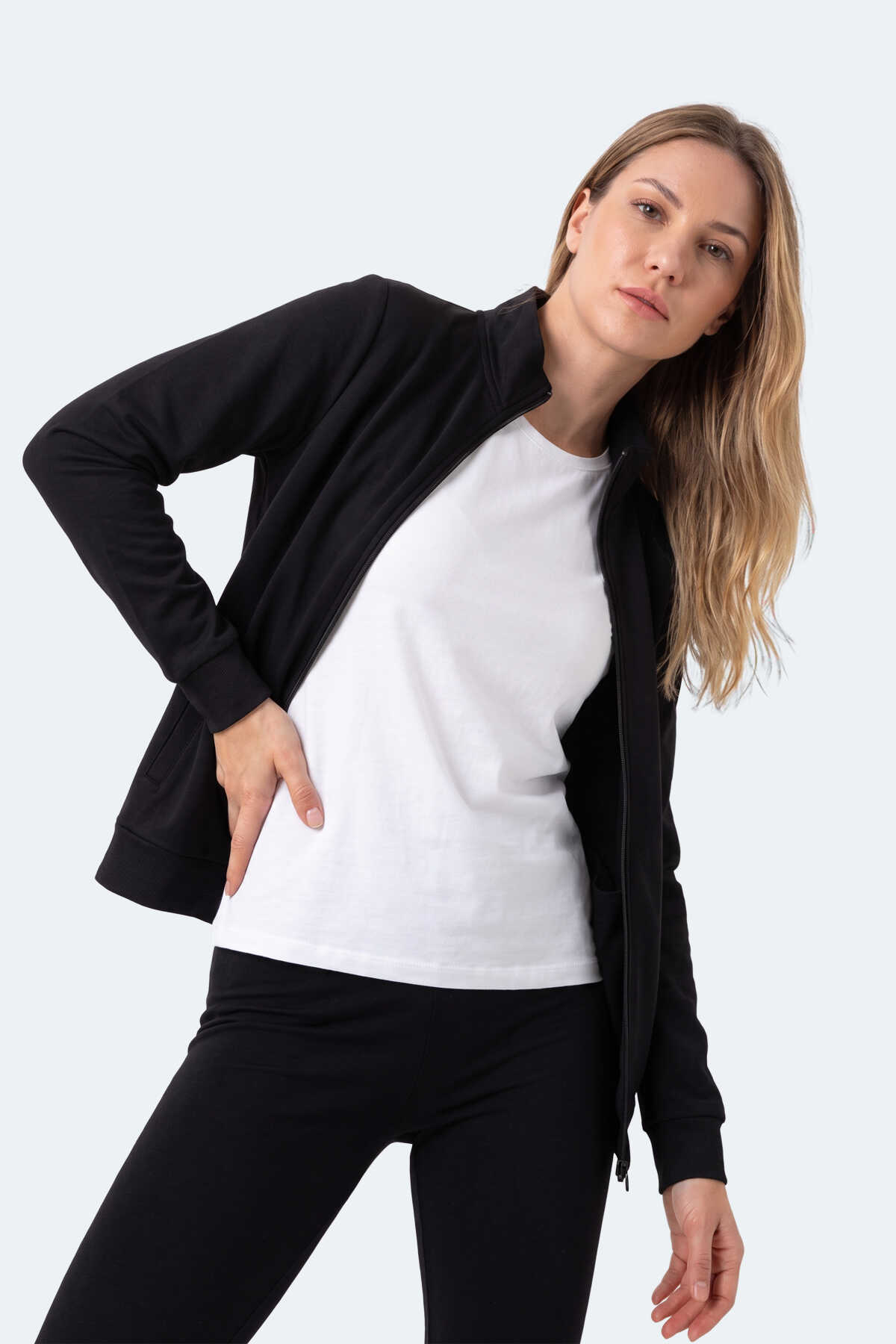Slazenger RIVORA Kadın Dik Yaka Fermuarlı Siyah Sweatshırt - 5