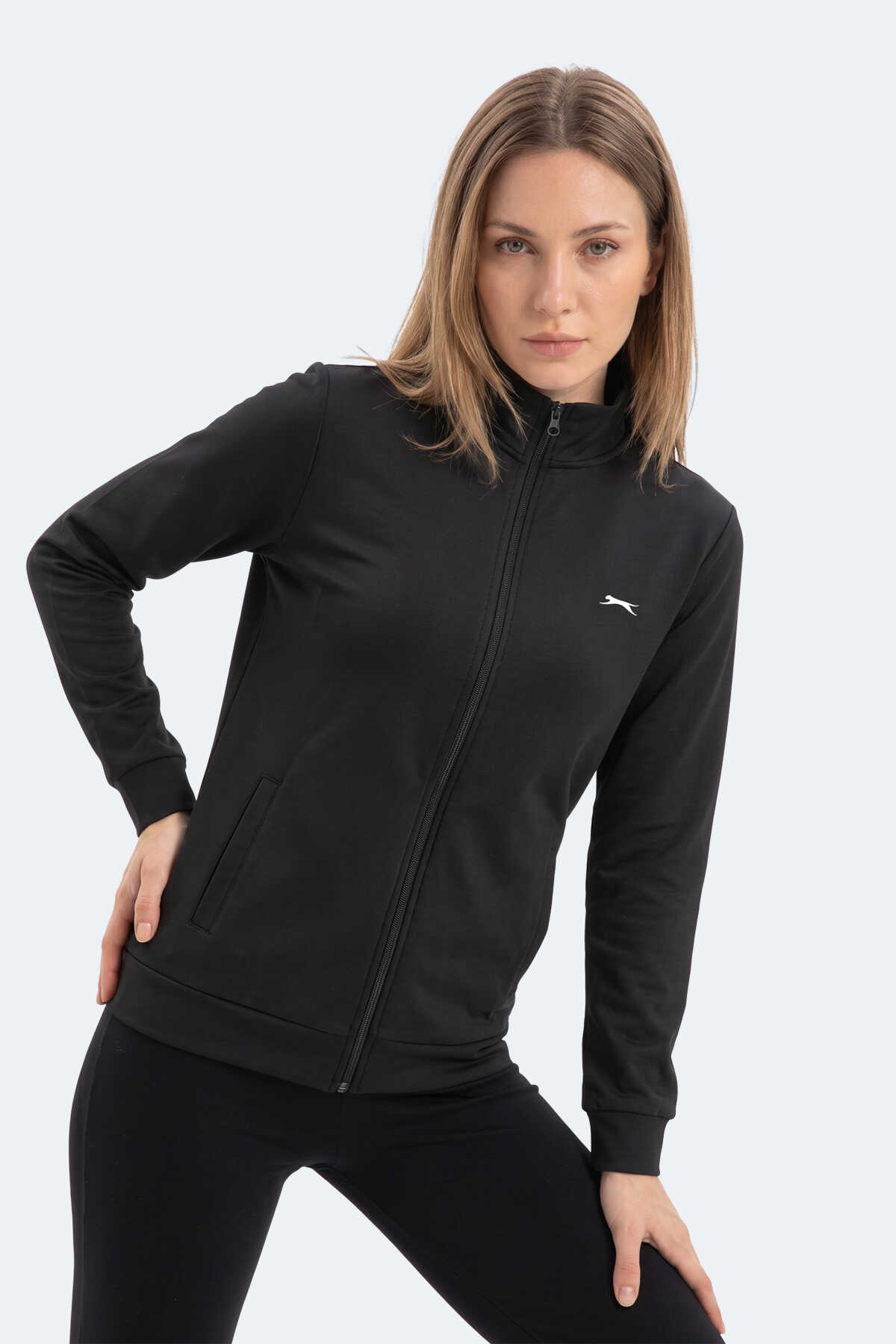 Slazenger RIVORA Kadın Dik Yaka Fermuarlı Siyah Sweatshırt - 6