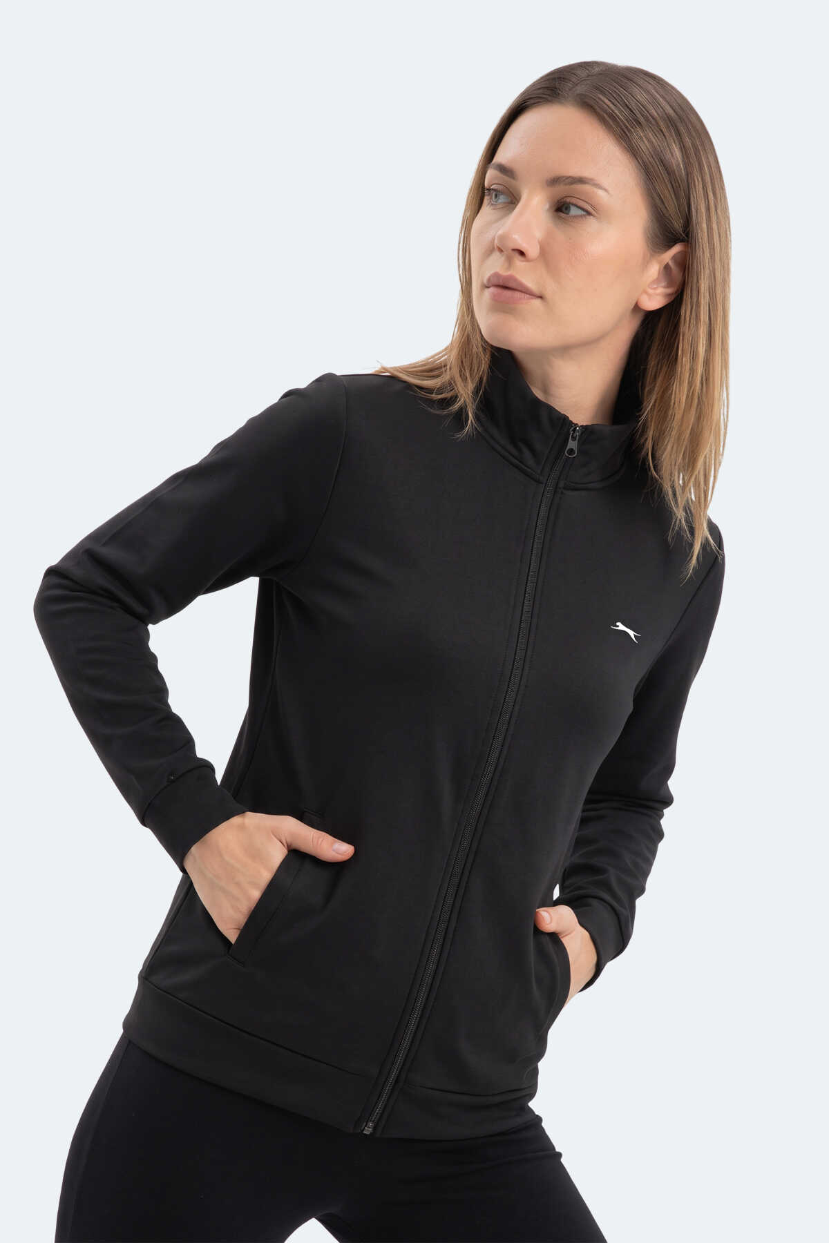 Slazenger RIVORA Kadın Dik Yaka Fermuarlı Siyah Sweatshırt - 7
