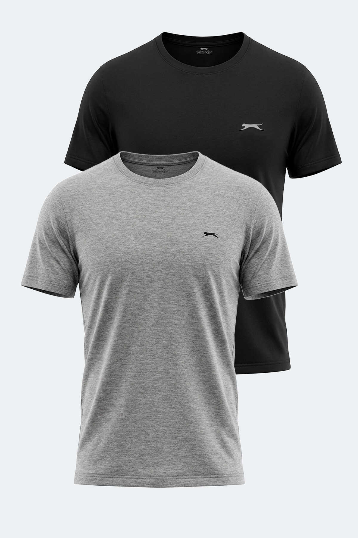 Slazenger - Slazenger ROSALVA 2 Lİ SET Erkek Siyah - Gri Tişört
