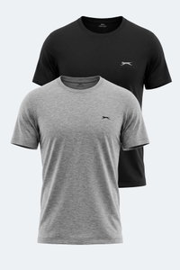 Slazenger - Slazenger ROSALVA 2 Lİ SET Erkek Siyah - Gri Tişört