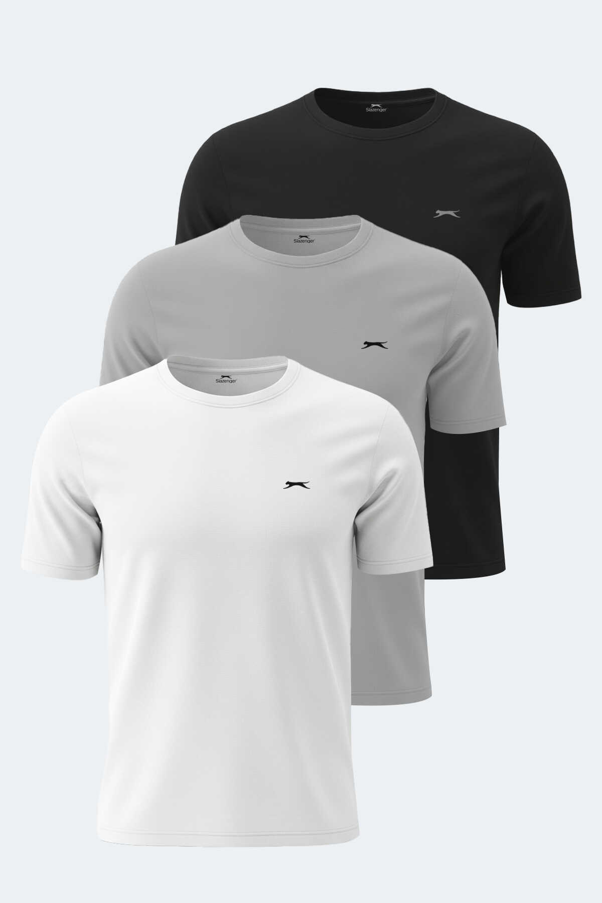 Slazenger - Slazenger ROSALVA Erkek Tişört Beyaz - Gri - Siyah