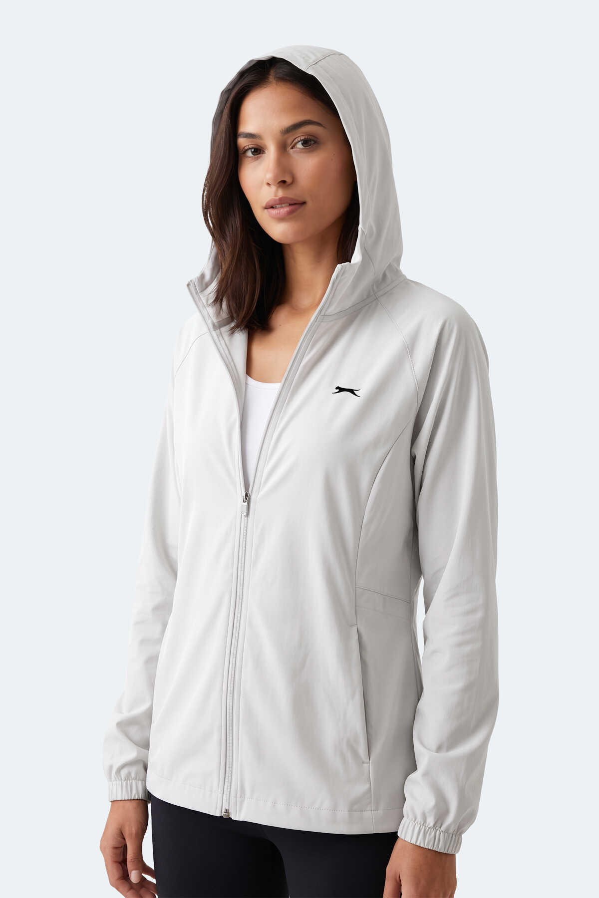 Slazenger - Slazenger RUSTIC Kadın Kapüşonlu Fermuarlı Ekru Rüzgarlık