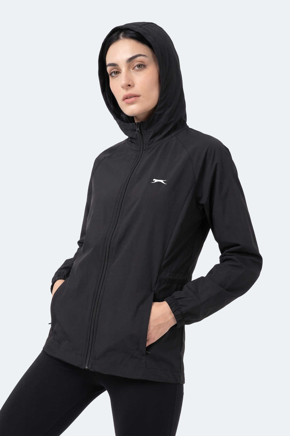 Slazenger RUSTIC Kadın Kapüşonlu Fermuarlı Siyah Rüzgarlık - 4