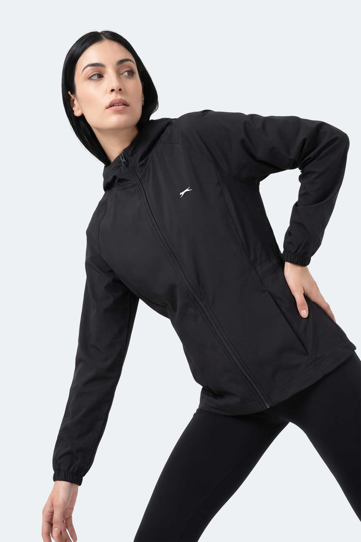 Slazenger RUSTIC Kadın Kapüşonlu Fermuarlı Siyah Rüzgarlık - 7