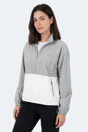 Slazenger RYDER I Kadın Dik Yaka Fermuarlı Oversıze Gri Rüzgarlık