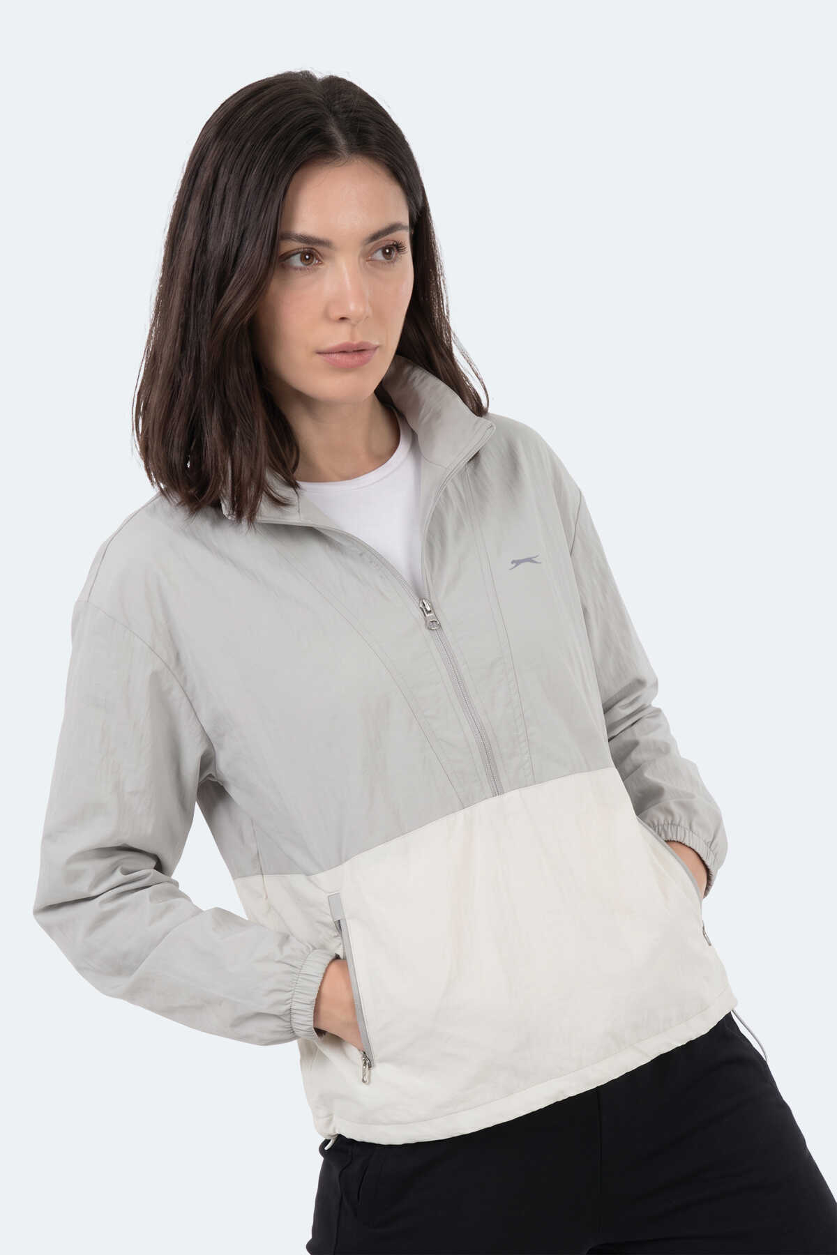 Slazenger RYDER I Kadın Dik Yaka Fermuarlı Oversıze Gri Rüzgarlık - 3
