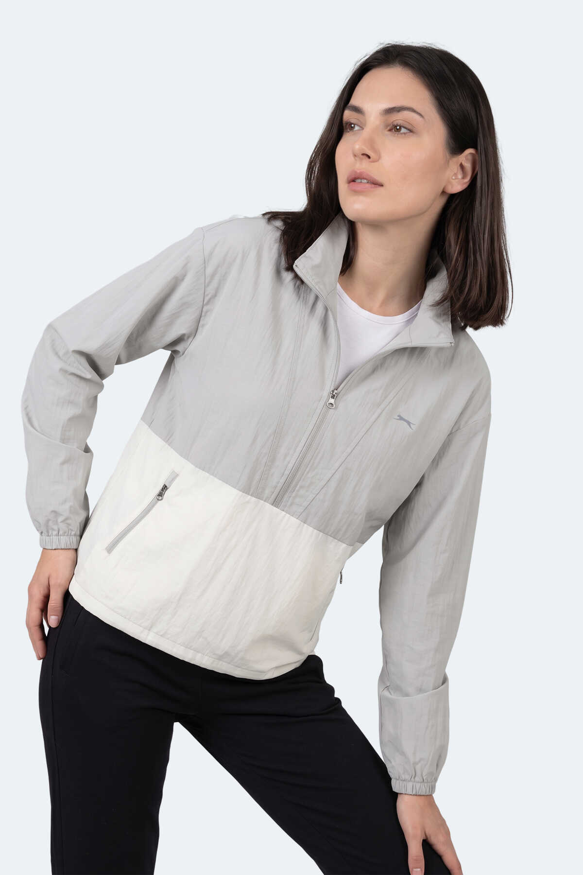 Slazenger RYDER I Kadın Dik Yaka Fermuarlı Oversıze Gri Rüzgarlık - 7