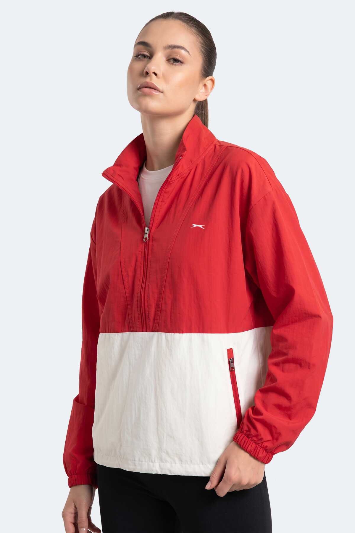 Slazenger - Slazenger RYDER I Kadın Dik Yaka Fermuarlı Oversıze Kırmızı Rüzgarlık