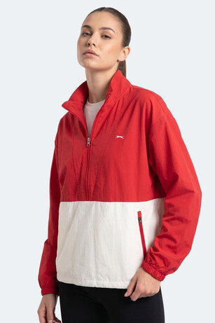 Slazenger RYDER I Kadın Dik Yaka Fermuarlı Oversıze Kırmızı Rüzgarlık