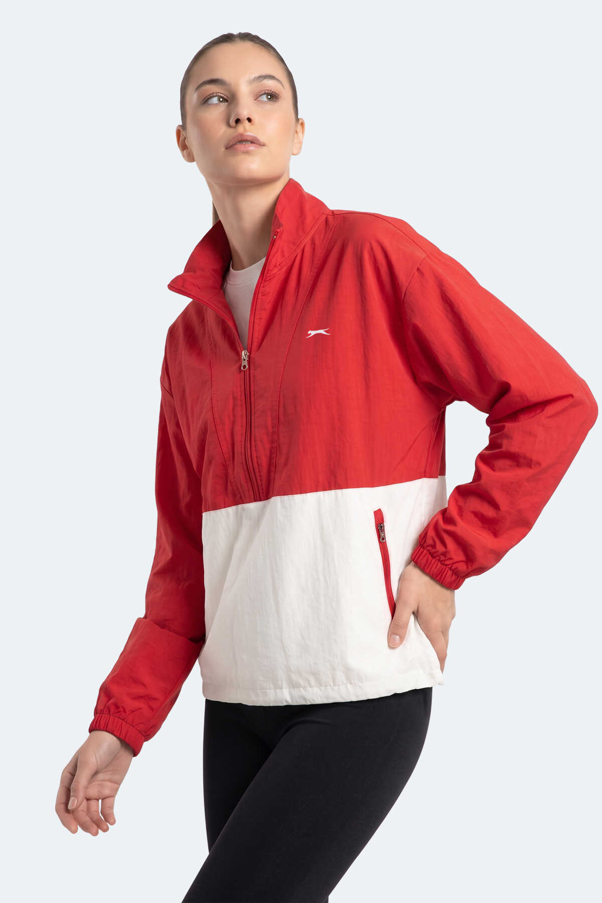 Slazenger RYDER I Kadın Dik Yaka Fermuarlı Oversıze Kırmızı Rüzgarlık - 3