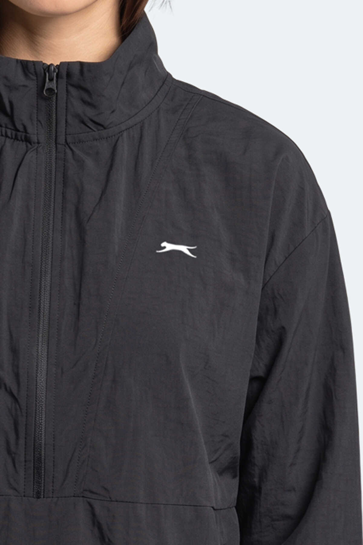 Slazenger RYDER I Kadın Dik Yaka Fermuarlı Oversıze Siyah / Siyah Rüzgarlık - 2