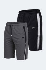 Slazenger - Slazenger SAKI 2 Lİ SET Erkek Cepli Kapri Siyah - Koyu Gri Şort