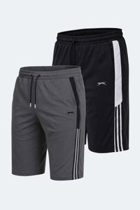 Slazenger - Slazenger SAKI 2 Lİ SET Erkek Cepli Kapri Siyah - Koyu Gri Şort