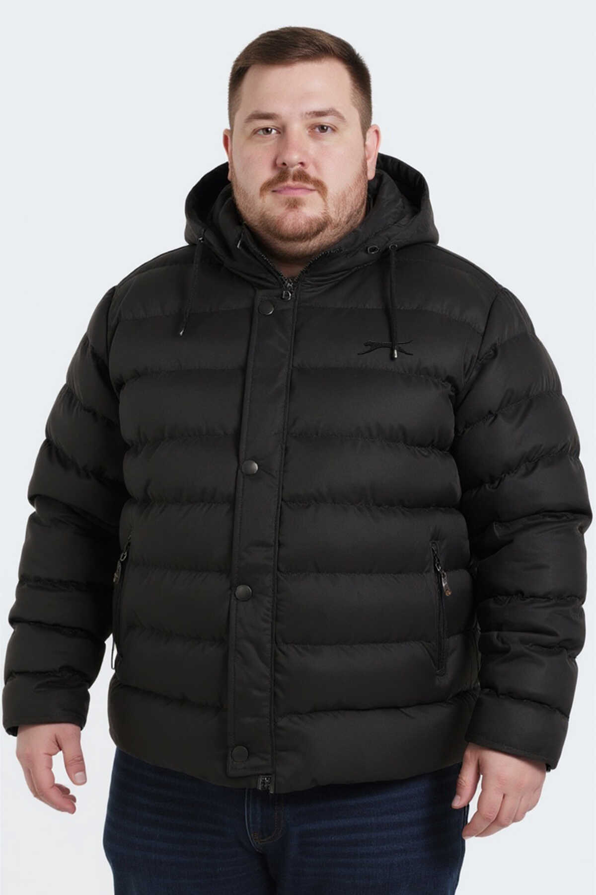 Slazenger SALINE IN Büyük Beden Erkek Kapüşonlu Şişme Siyah Mont & Kaban - 1