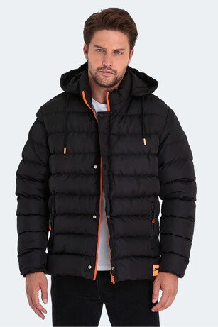 Slazenger SALINE Erkek Kapüşonlu Şişme Siyah Mont & Kaban