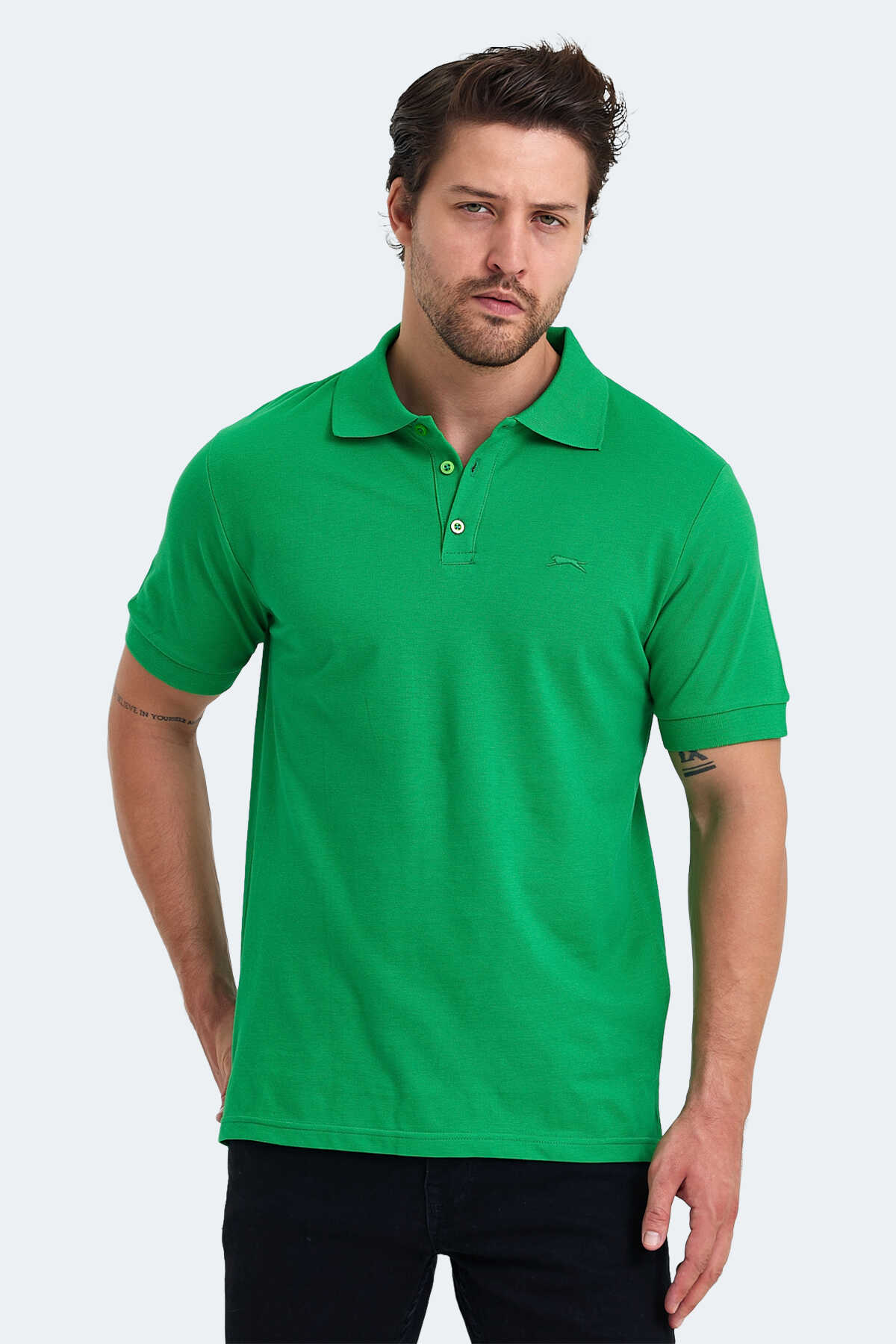 Slazenger - Slazenger SALVATOR IN Erkek Polo Yaka Yeşil Tişört