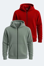 Slazenger - Slazenger SAMSON 2 li set Erkek Fermuarlı Kapüşonlu Cepli Haki - Bordo Sweatshirt