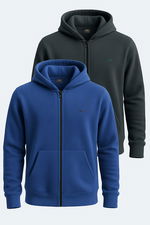 Slazenger - Slazenger SAMSON 2 li set Erkek Fermuarlı Kapüşonlu Cepli İndigo - Koyu Yeşil Sweatshirt