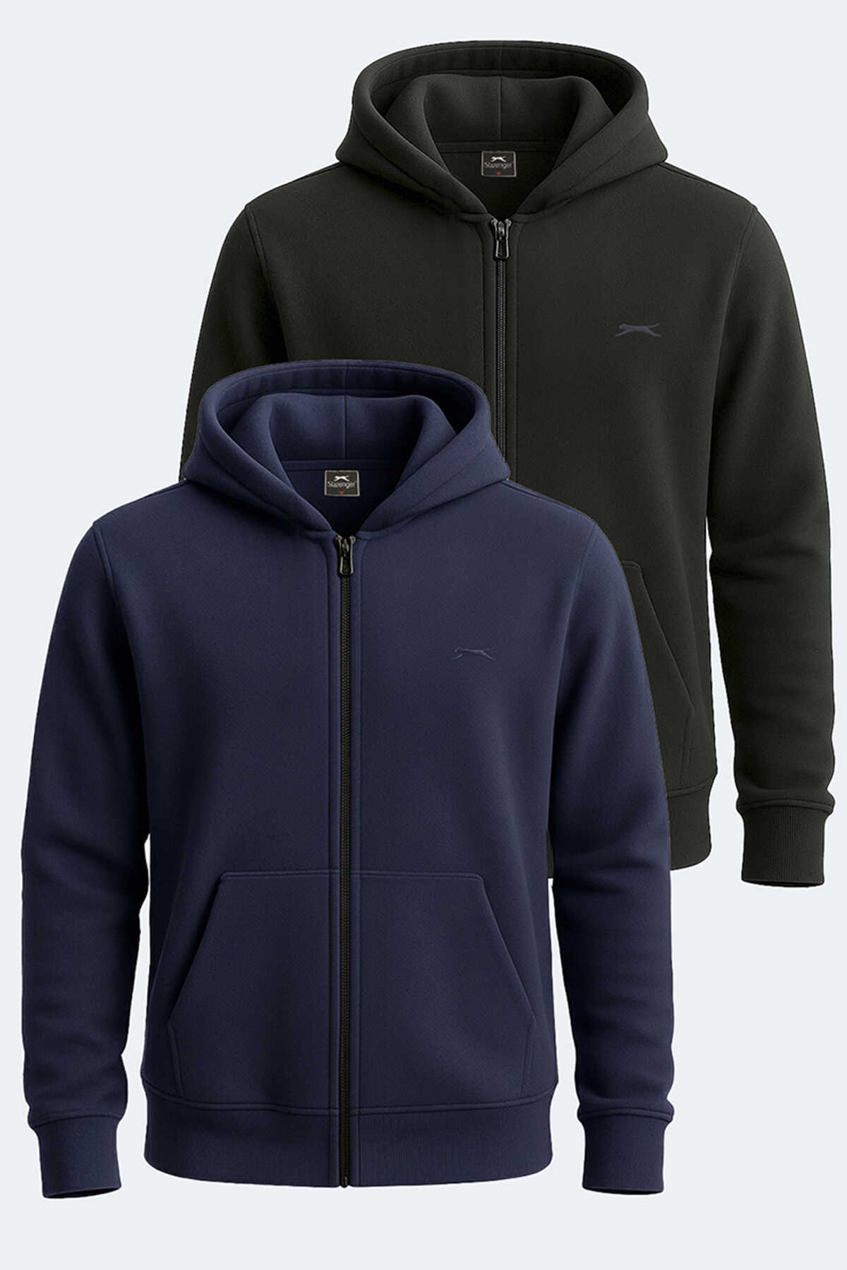 Slazenger - Slazenger SAMSON 2 li set Erkek Fermuarlı Kapüşonlu Cepli Siyah - Lacivert Sweatshirt