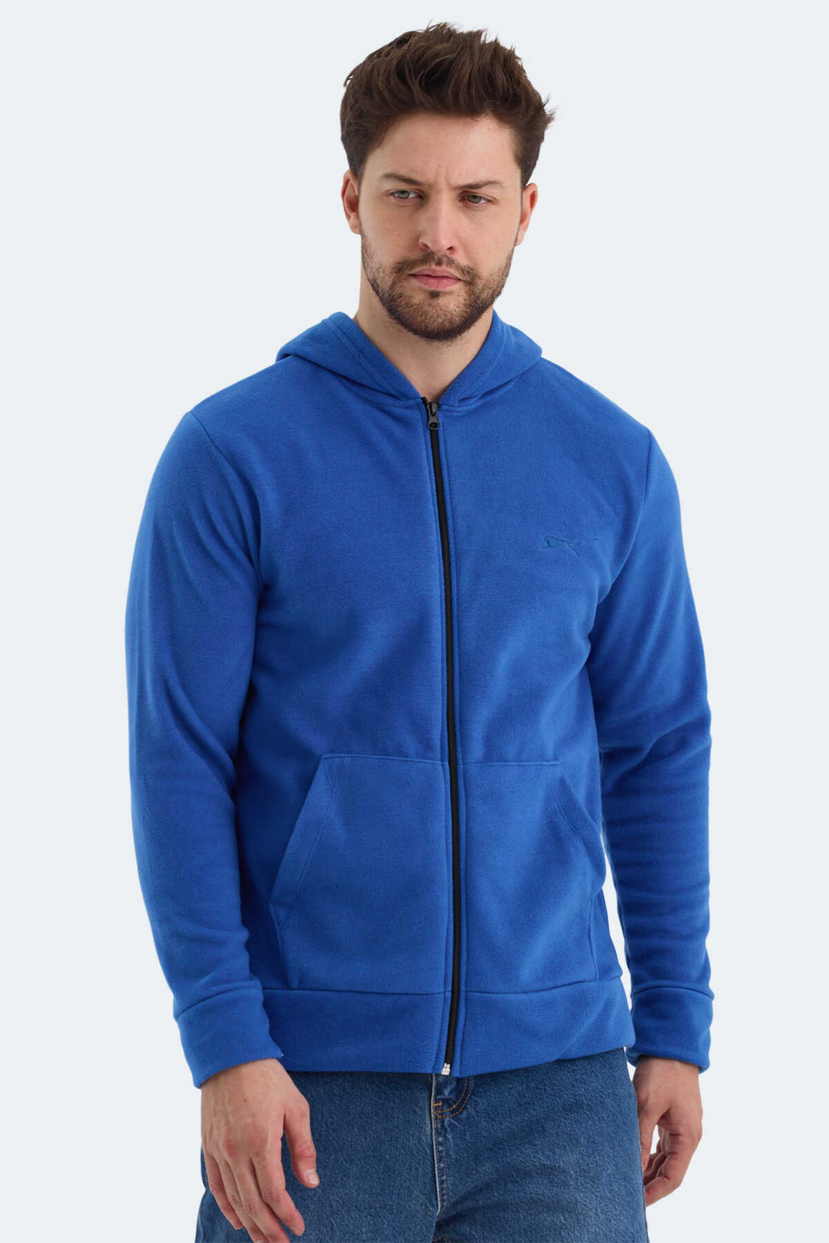 Slazenger - Slazenger SAMSON IN Erkek Fermuarlı Kapüşonlu Cepli Saks Mavi Polar