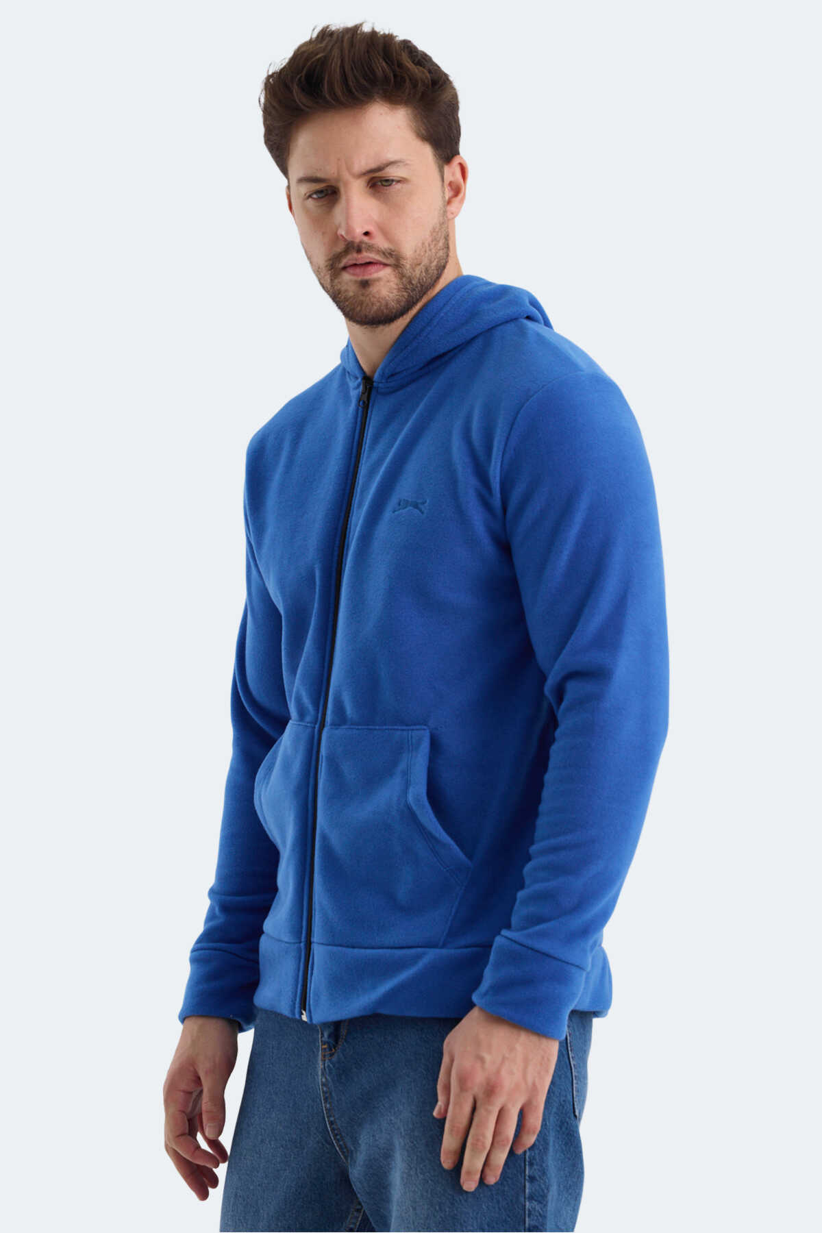 Slazenger SAMSON IN Erkek Fermuarlı Kapüşonlu Cepli Saks Mavi Polar - 4