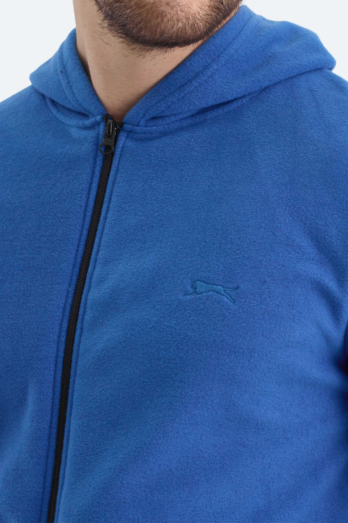 Slazenger SAMSON IN Erkek Fermuarlı Kapüşonlu Cepli Saks Mavi Polar - 5