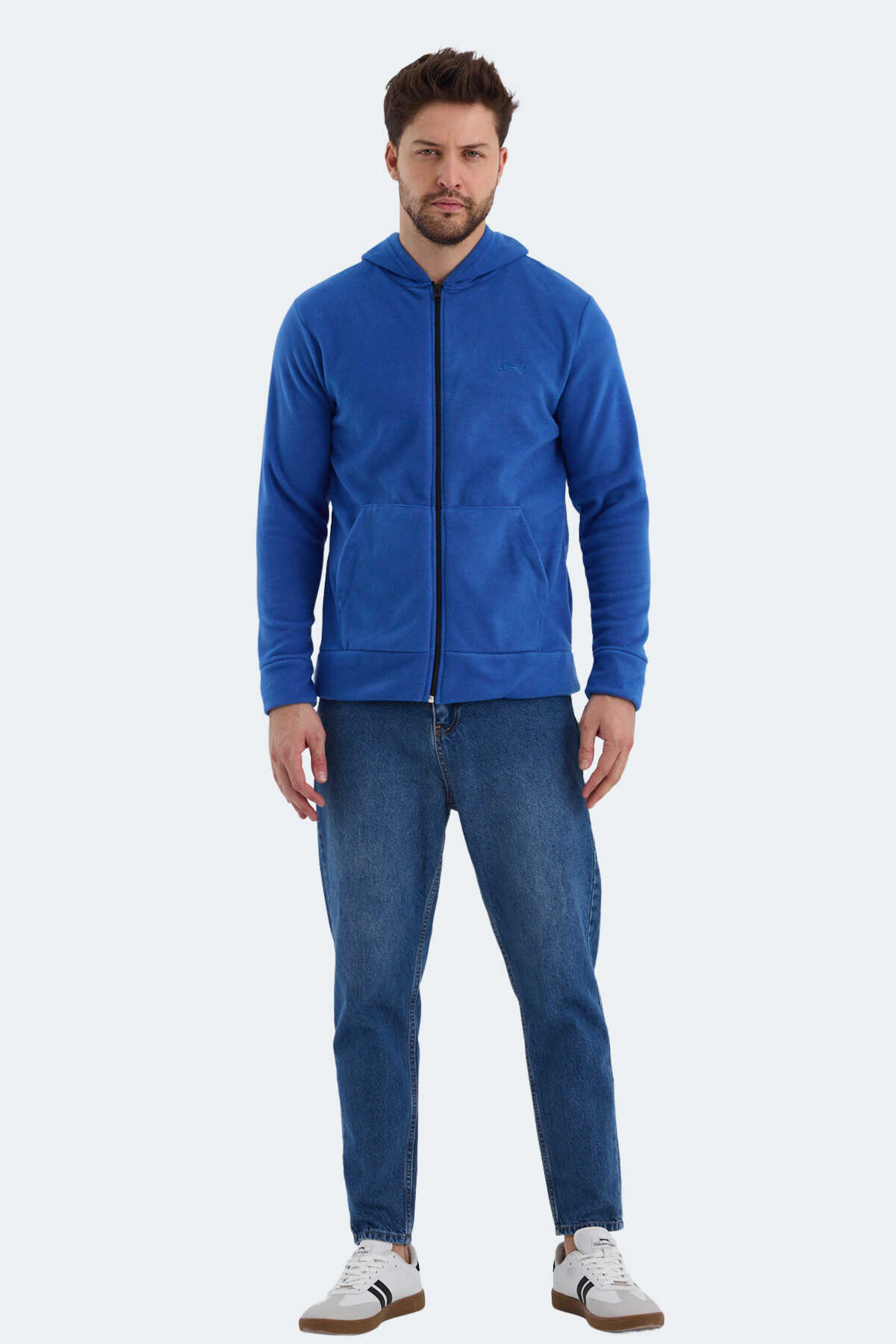 Slazenger SAMSON IN Erkek Fermuarlı Kapüşonlu Cepli Saks Mavi Polar - 7