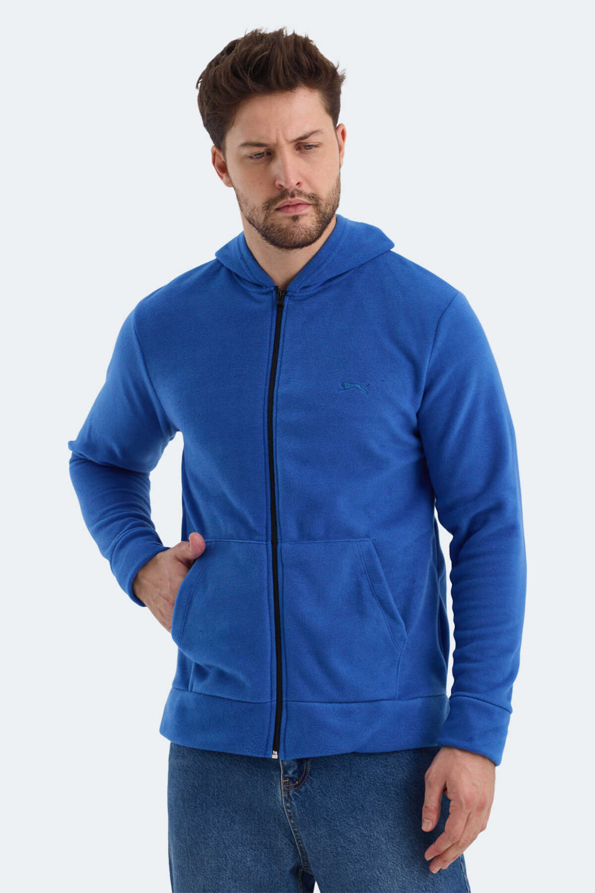 Slazenger SAMSON IN Erkek Fermuarlı Kapüşonlu Cepli Saks Mavi Polar - 3