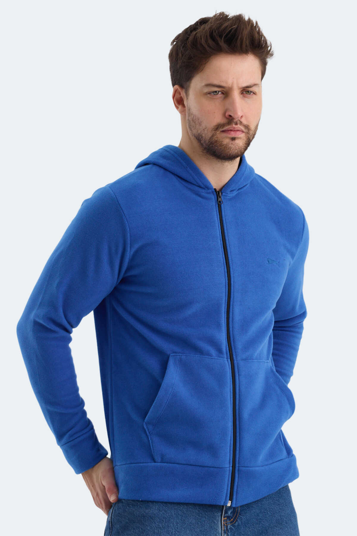 Slazenger SAMSON IN Erkek Fermuarlı Kapüşonlu Cepli Saks Mavi Polar - 6