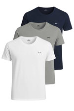 Slazenger - Slazenger SANDER KTN 3 lü Set Erkek Beyaz - Gri - Lacivert Tişört