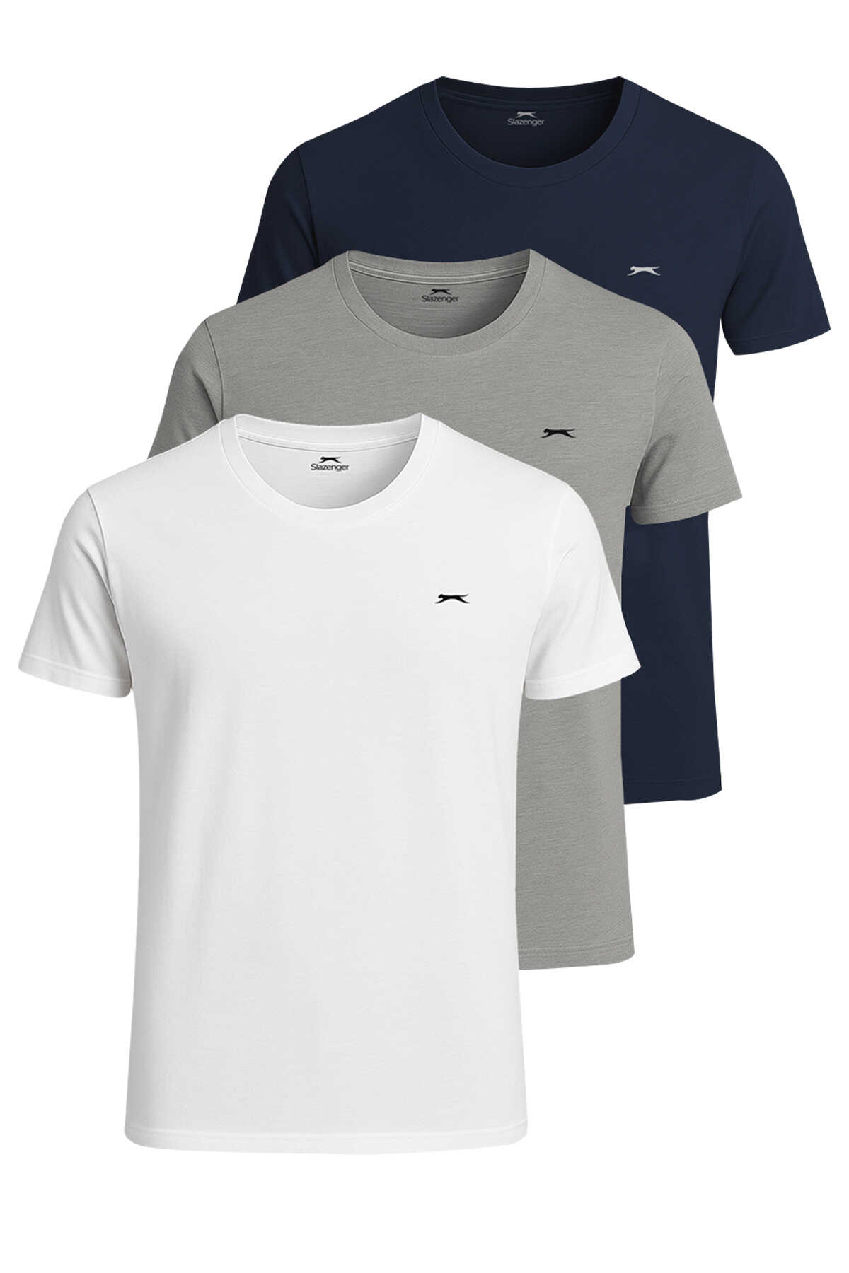 Slazenger SANDER KTN 3 lü Set Erkek Beyaz - Gri - Lacivert Tişört - 1