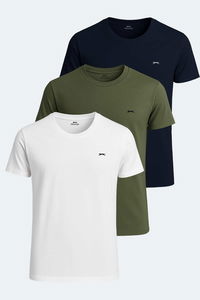 Slazenger - Slazenger SANDER KTN 3 lü Set Erkek Beyaz - Lacivert - Haki Tişört