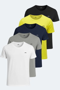 Slazenger - Slazenger SANDER KTN 5 li Set Erkek Beyaz - Gri - Lacivert - Siyah - Sarı Tişört