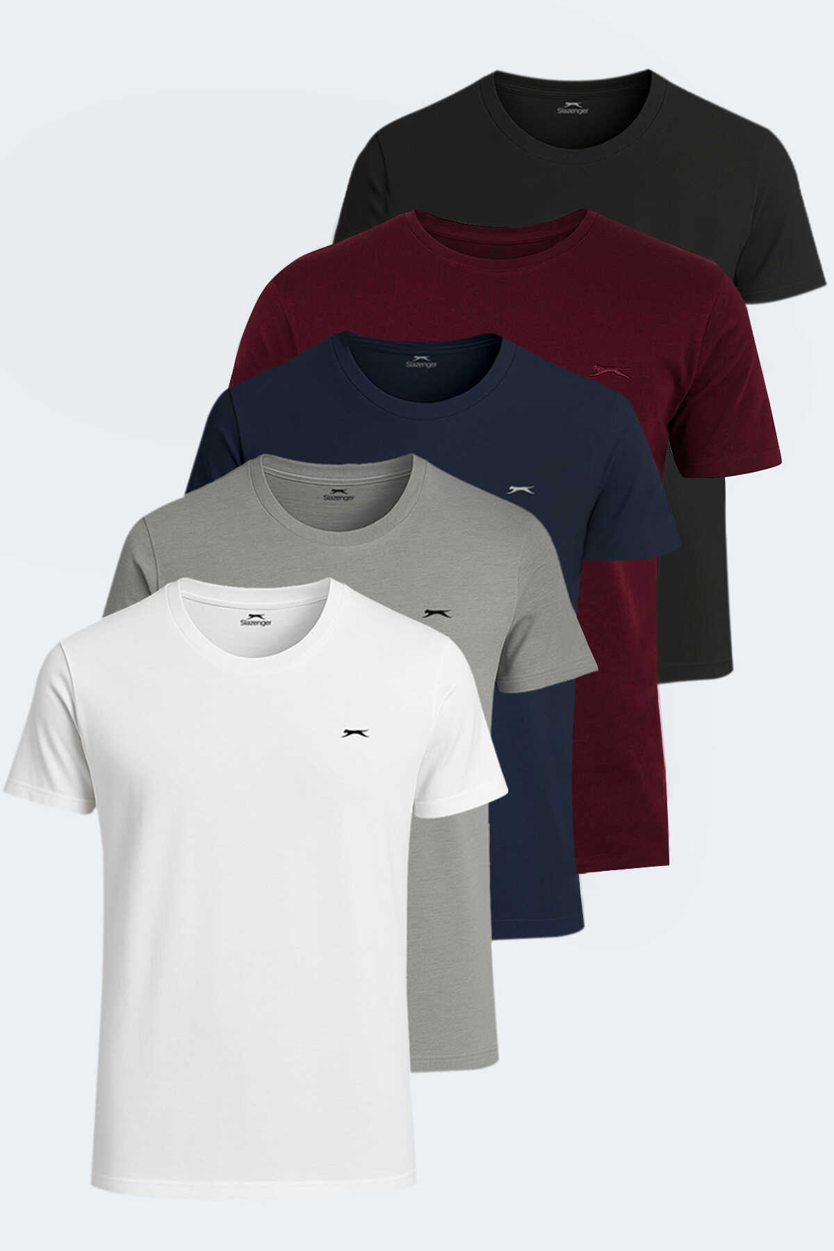 Slazenger - Slazenger SANDER KTN 5 li Set Erkek Beyaz - Gri - Siyah - Lavivert - Bordo Tişört