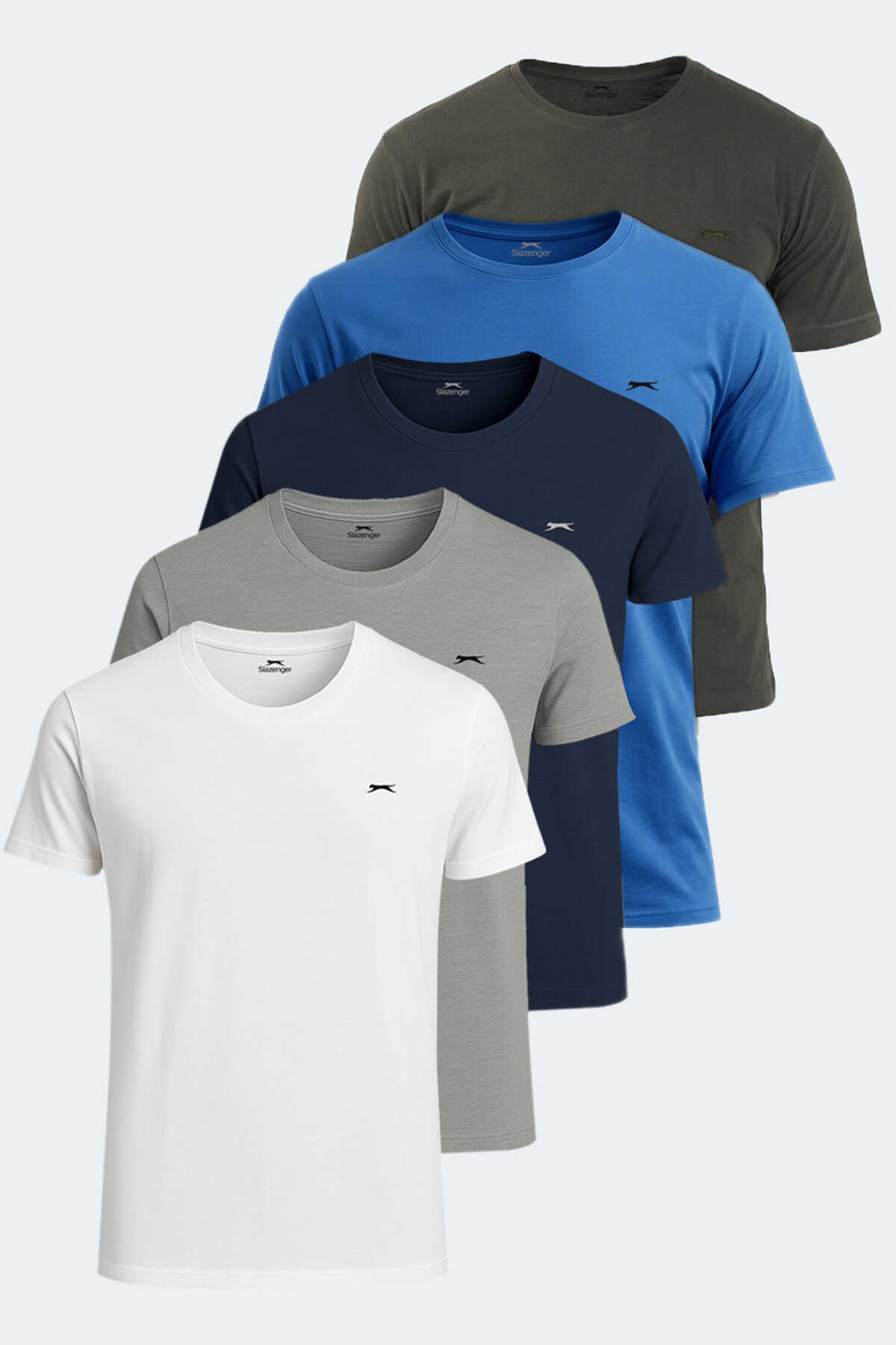 Slazenger - Slazenger SANDER KTN 5 li Set Erkek Beyaz - Siyah - Gri - Haki - Saks Mavi Tişört