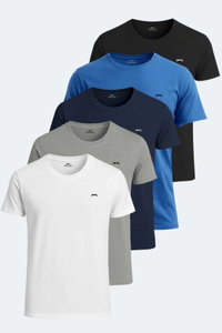 Slazenger - Slazenger SANDER KTN 5 li Set Erkek Beyaz - Siyah - Gri - Saks Mavi - Lacivert Tişört