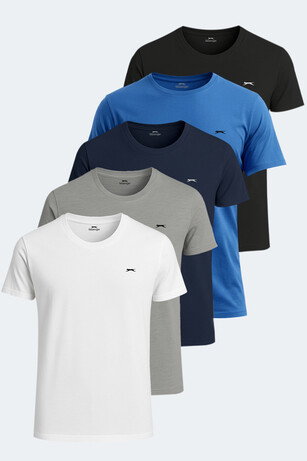 Slazenger SANDER KTN 5 li Set Erkek  Beyaz - Siyah - Gri - Saks Mavi - Lacivert Tişört 