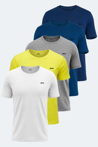 Slazenger - Slazenger SANDER KTN 5 li Set Erkek Beyaz - Lacivert - Gri - İndigo - Sarı Tişört