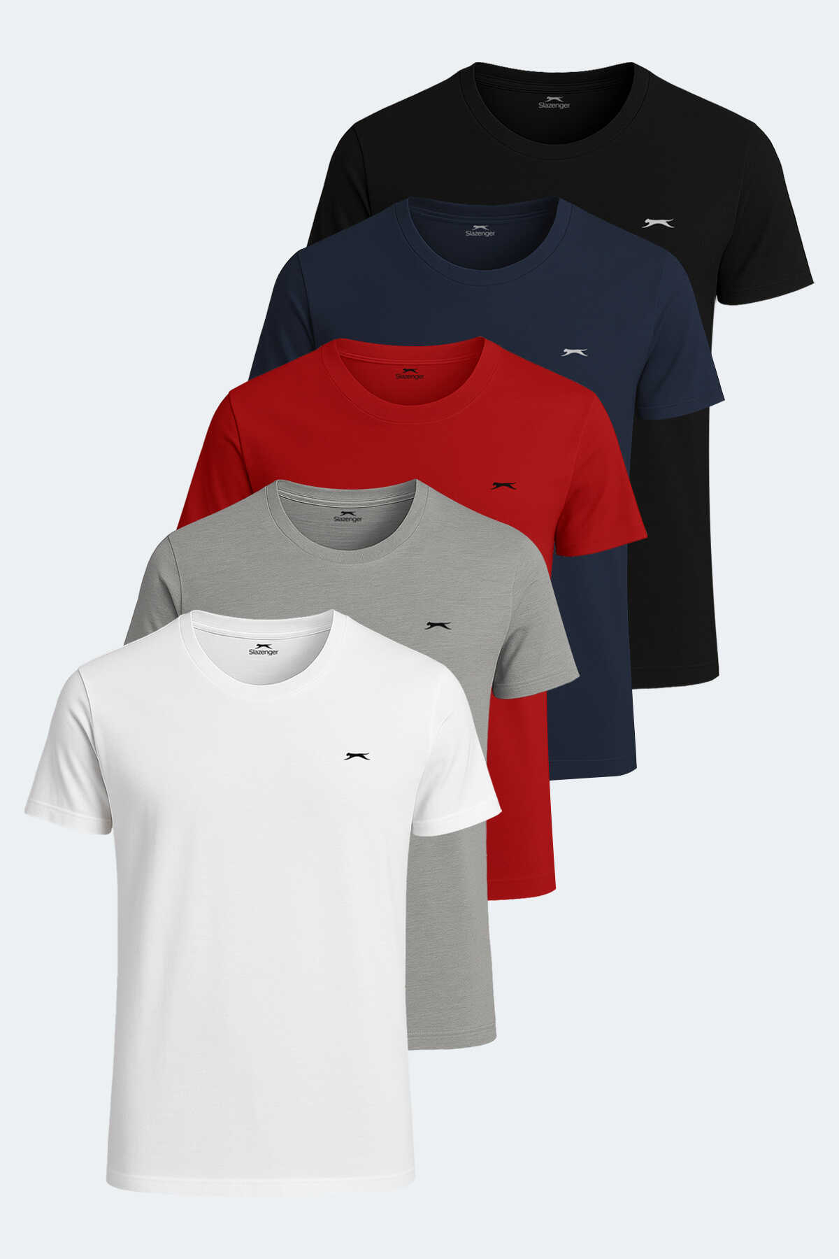 Slazenger - SANDER KTN 5li Set Erkek Tişört Beyaz - Gri - Siyah - Lacivert - Kırmızı