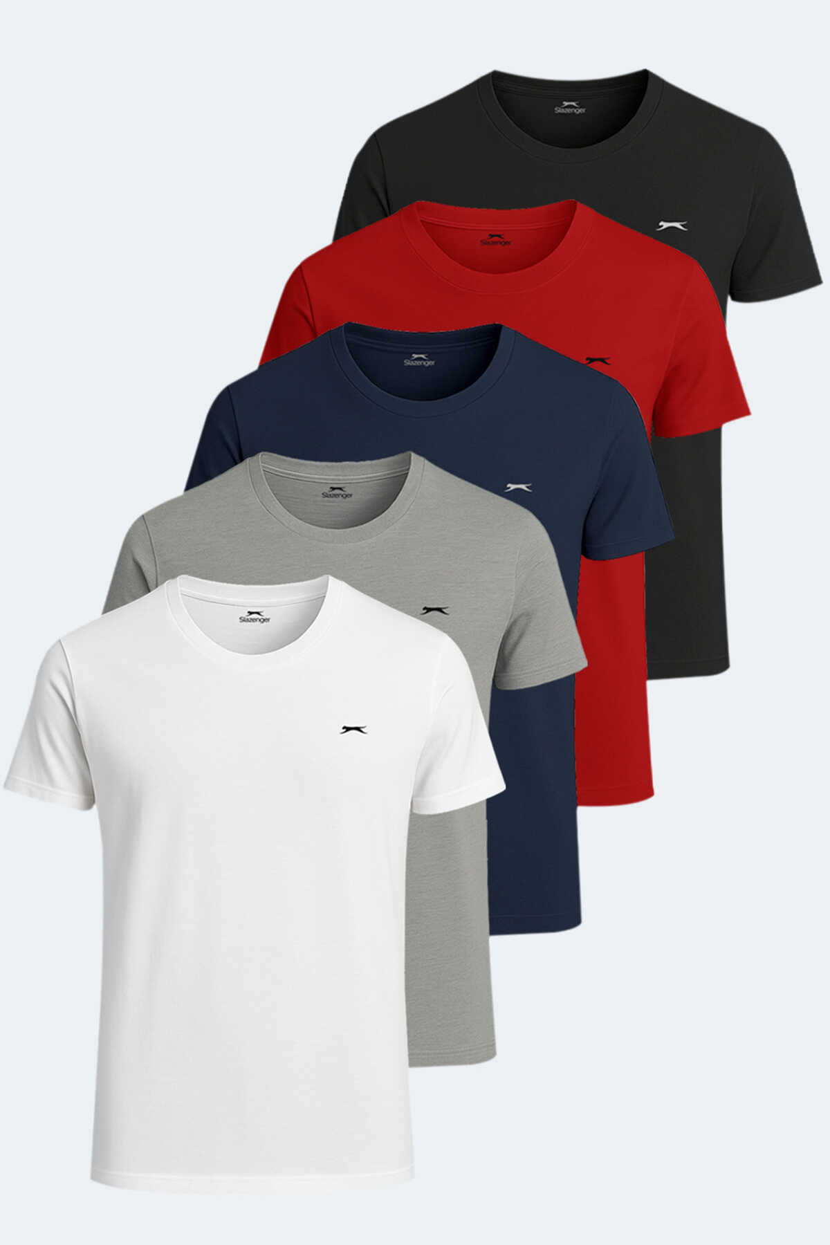 Slazenger - SANDER KTN 5li Set Erkek Tişört Beyaz - Gri - Siyah - Lacivert - Kırmızı
