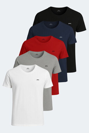 Slazenger SANDER KTN 5 li Set Erkek  Beyaz - Gri - Siyah - Lacivert - Kırmızı Tişört 
