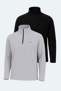Slazenger - Slazenger SANNE 2 Lİ SET Erkek Dik Yaka Fermuarlı Siyah - Gri Polar